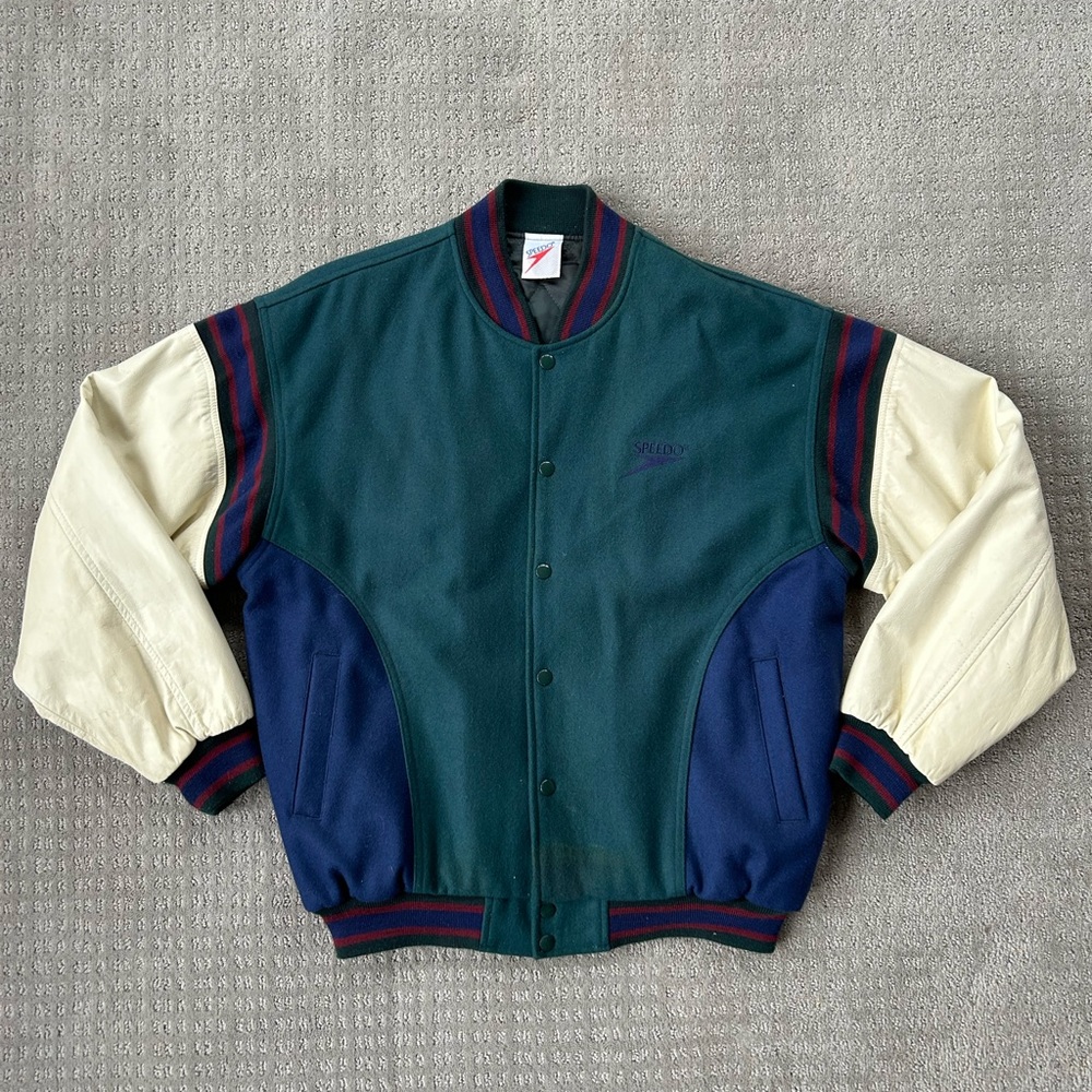 Vintage 90s Speedo varsity letterman bomber coat men’s large - Picture 2 of 10